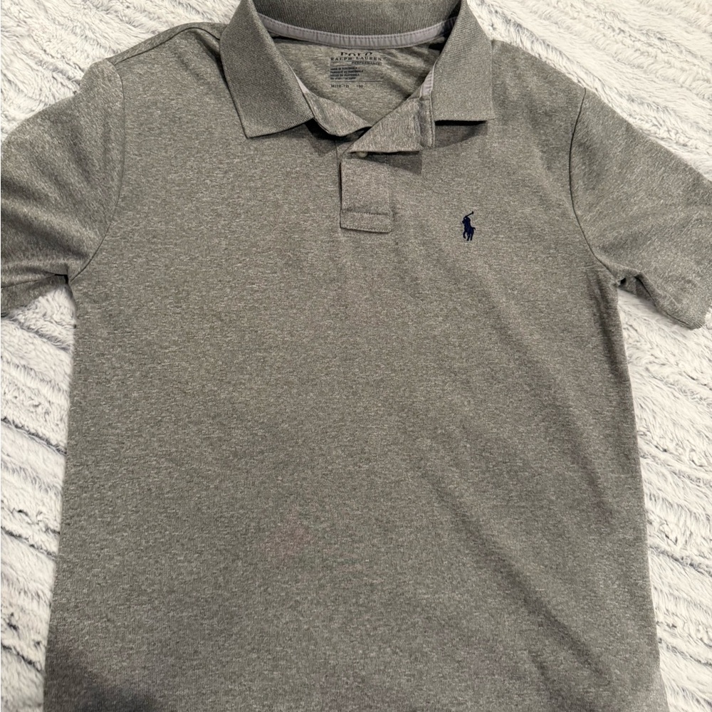 Polo by Ralph Lauren Boys' Heather Gray Short Sleeve Polo with Navy Pony